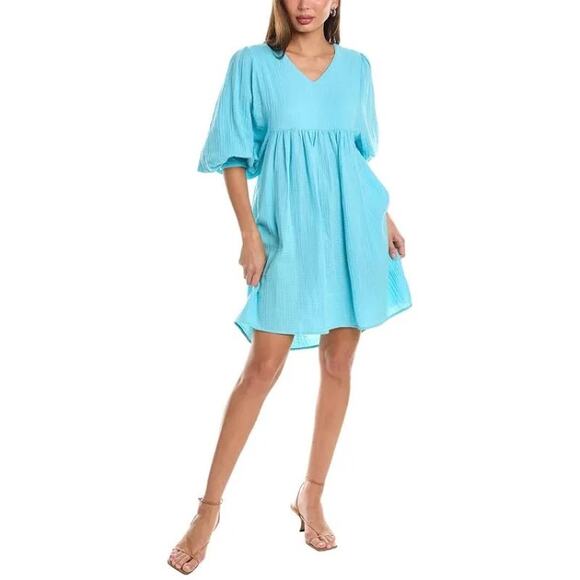 Tyler Boe 100% Cotton Blue Capri Angie Crinkle Dress Size Small - Picture 1 of 5